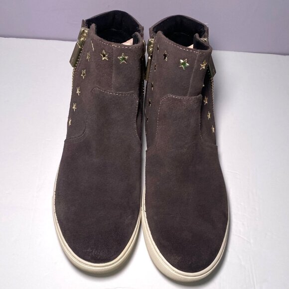 Kenneth Cole Suede Star Embellished Ankle Sneakers Side Zippers Casual Comfort - Picture 3 of 6